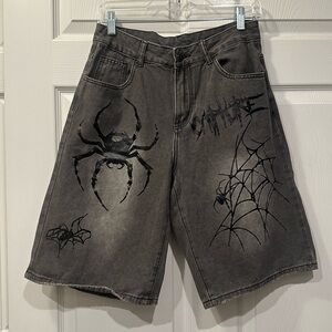 Romwe grey and black denim baggy shorts size medium